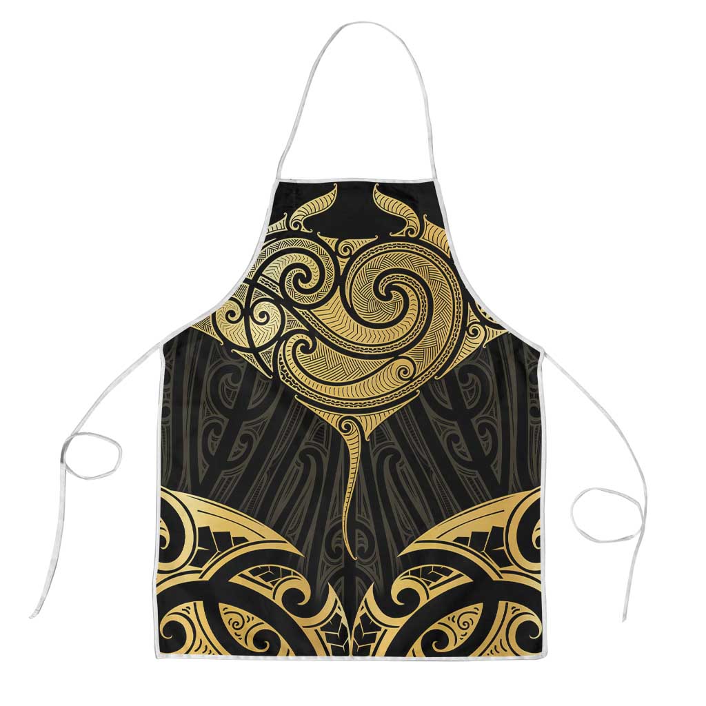 Gold Black New Zealand Manta Ray Apron Aotearoa Maori Haehae LT14 Black - Polynesian Pride
