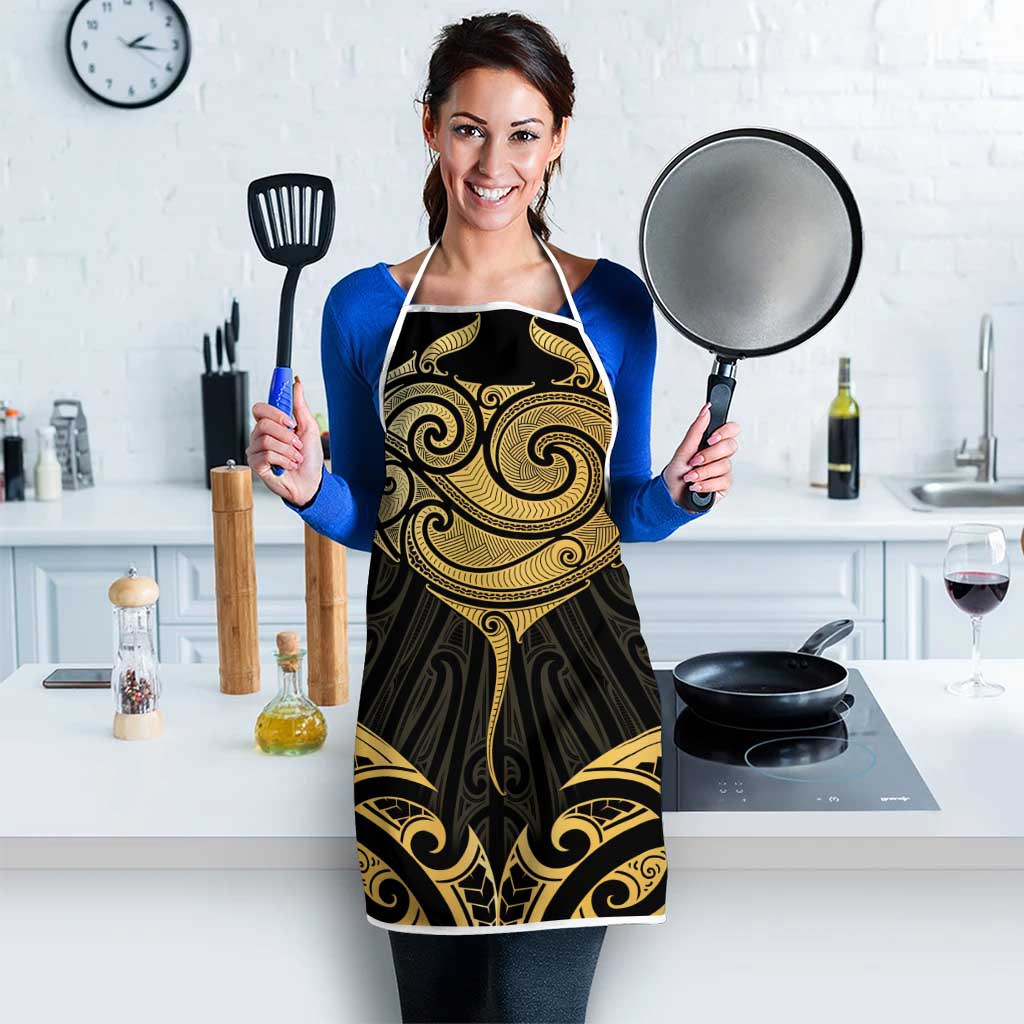 Gold Black New Zealand Manta Ray Apron Aotearoa Maori Haehae LT14 - Polynesian Pride
