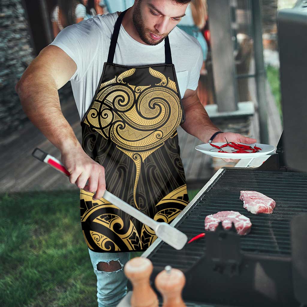 Gold Black New Zealand Manta Ray Apron Aotearoa Maori Haehae LT14 - Polynesian Pride