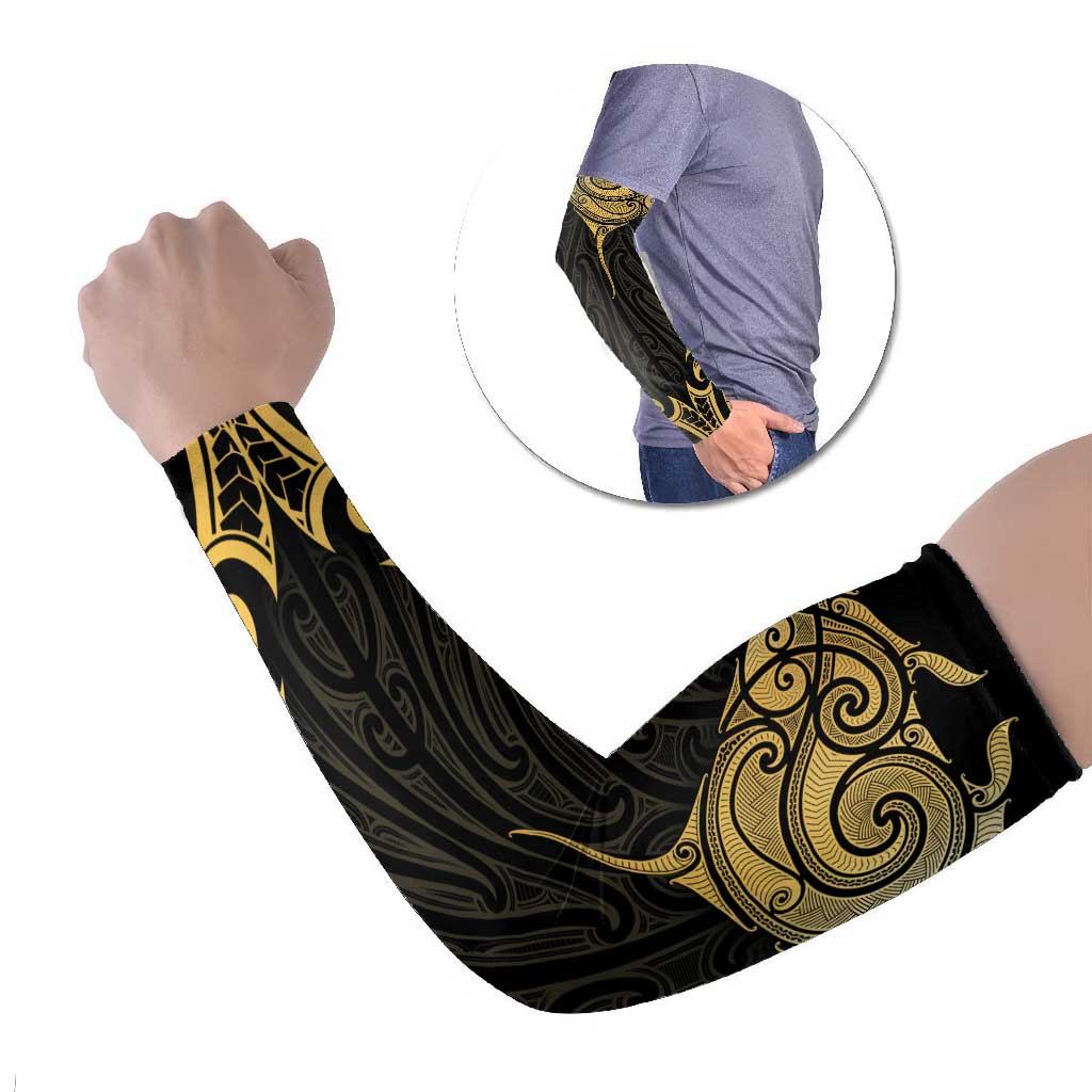 Gold Black New Zealand Manta Ray Arm Sleeves Aotearoa Maori Haehae LT14 Set of 2 Black - Polynesian Pride