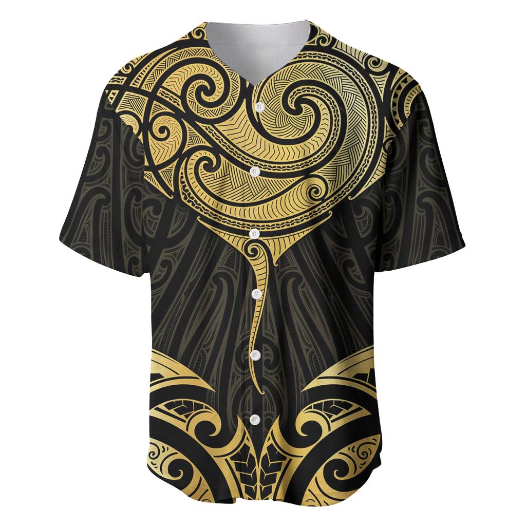 Gold Black New Zealand Manta Ray Baseball Jersey Aotearoa Maori Haehae LT14 Black - Polynesian Pride