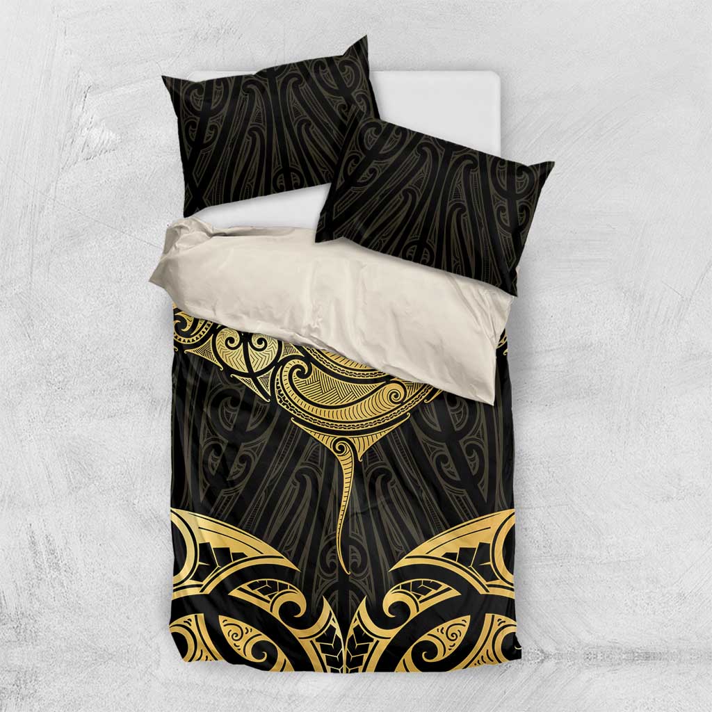 Gold Black New Zealand Manta Ray Bedding Set Aotearoa Maori Haehae LT14 US Twin 172cm x 218cm Black - Polynesian Pride