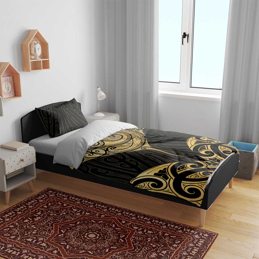 Gold Black New Zealand Manta Ray Bedding Set Aotearoa Maori Haehae LT14 - Polynesian Pride