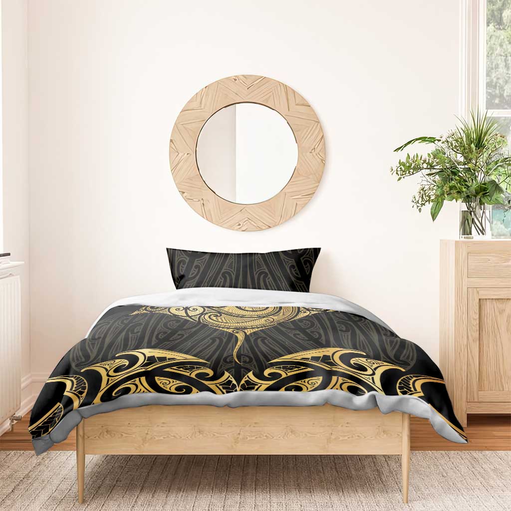 Gold Black New Zealand Manta Ray Bedding Set Aotearoa Maori Haehae LT14 - Polynesian Pride