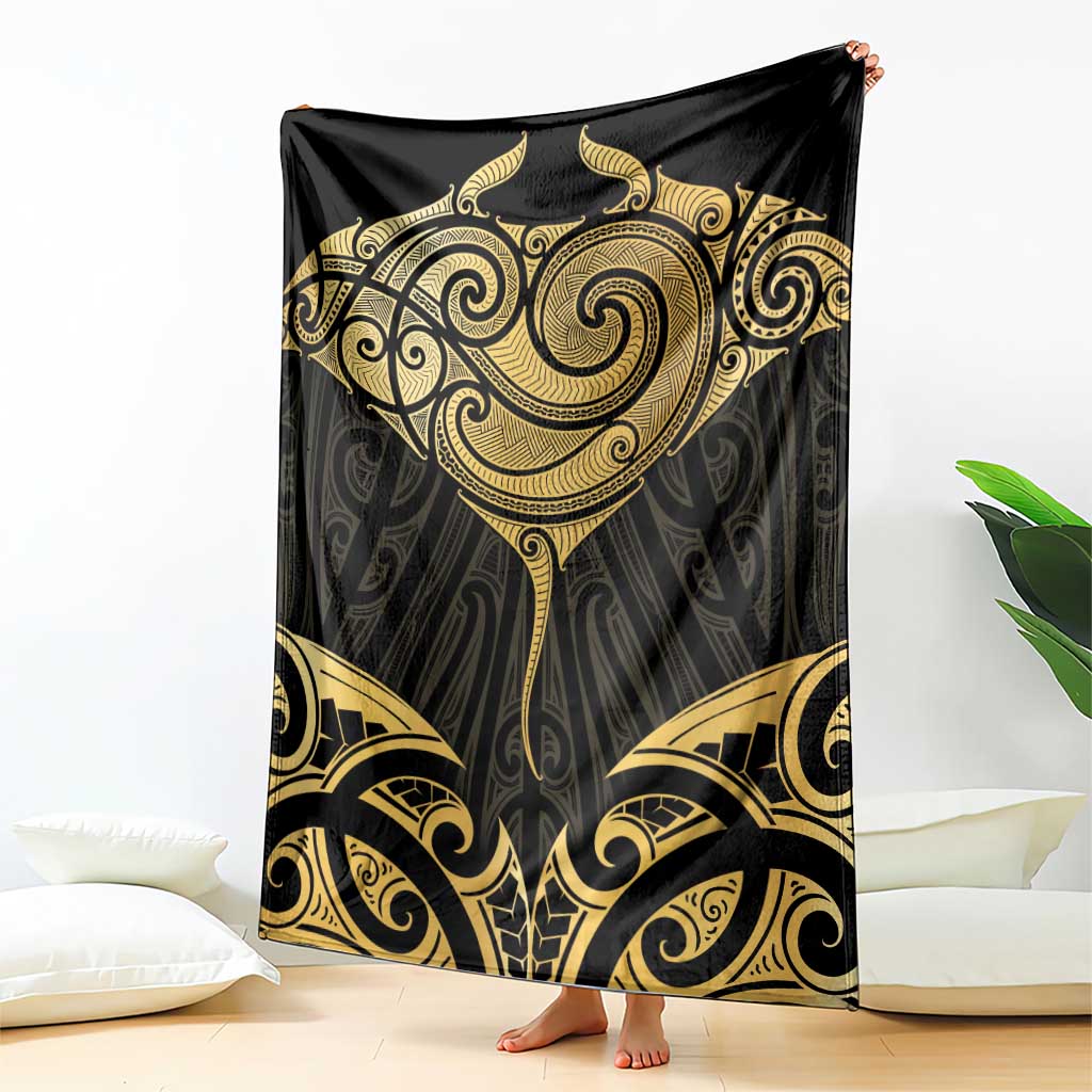 Gold Black New Zealand Manta Ray Blanket Aotearoa Maori Haehae LT14 - Polynesian Pride