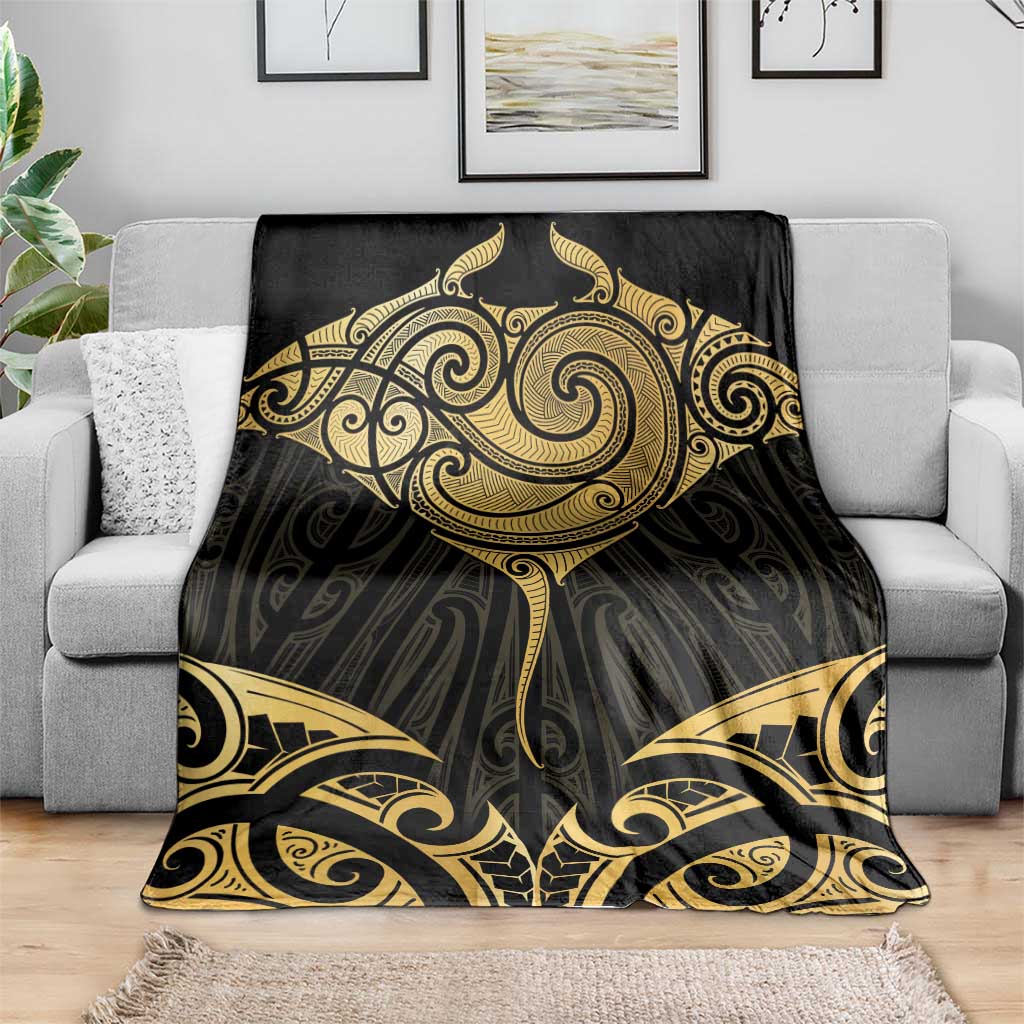 Gold Black New Zealand Manta Ray Blanket Aotearoa Maori Haehae LT14 - Polynesian Pride