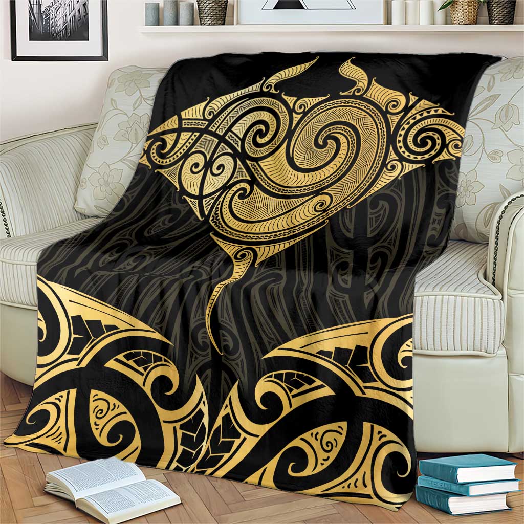 Gold Black New Zealand Manta Ray Blanket Aotearoa Maori Haehae LT14 - Polynesian Pride