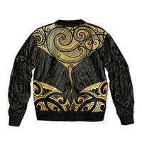 Gold Black New Zealand Manta Ray Bomber Jacket Aotearoa Maori Haehae LT14 - Polynesian Pride
