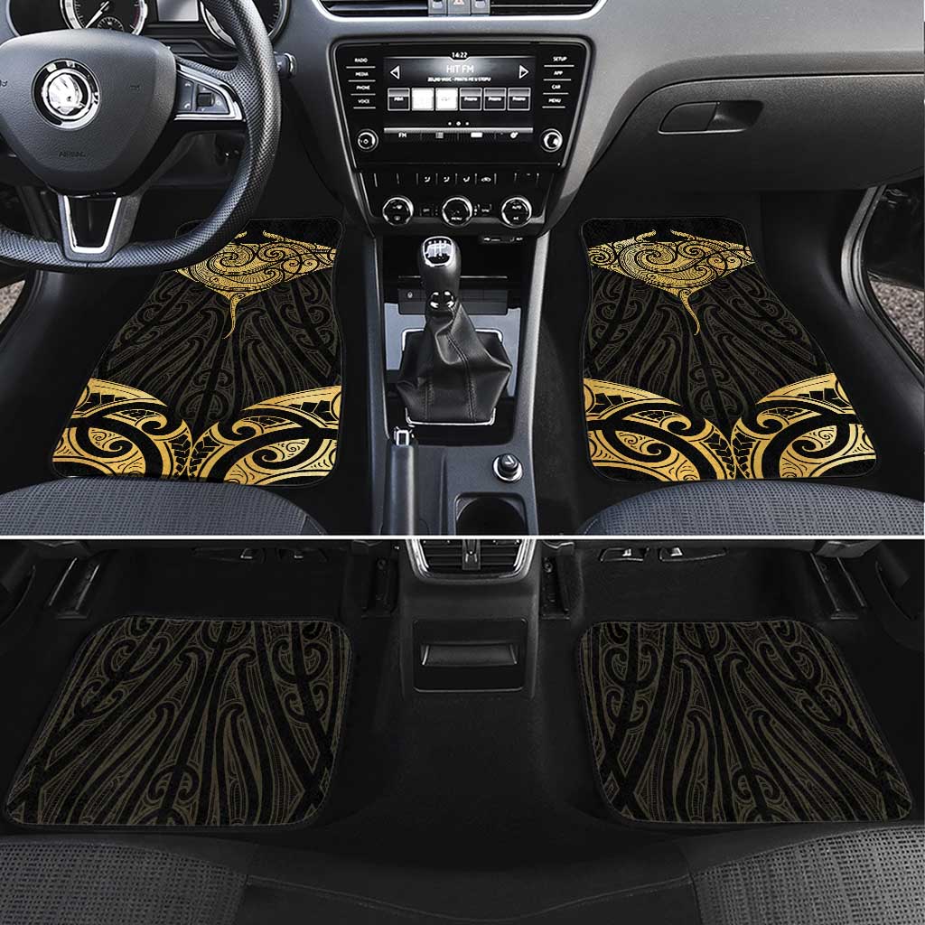 Gold Black New Zealand Manta Ray Car Mats Aotearoa Maori Haehae LT14 Set 4pcs Black - Polynesian Pride