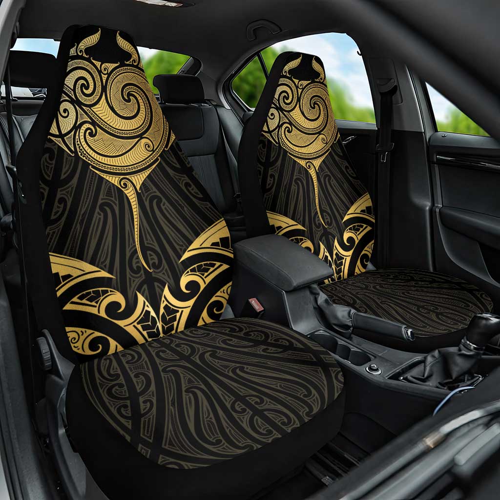 Gold Black New Zealand Manta Ray Car Seat Cover Aotearoa Maori Haehae LT14 One Size Black - Polynesian Pride