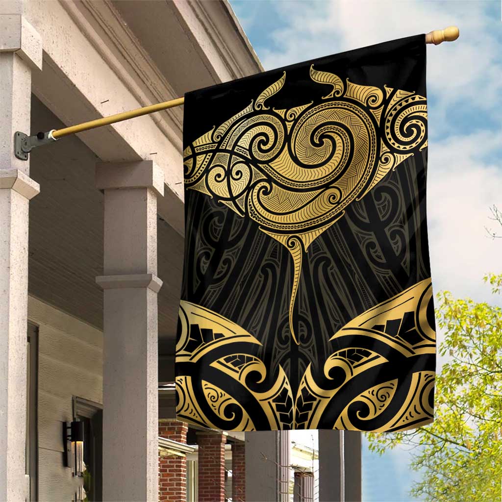 Gold Black New Zealand Manta Ray Garden Flag Aotearoa Maori Haehae LT14 House Flag Black - Polynesian Pride