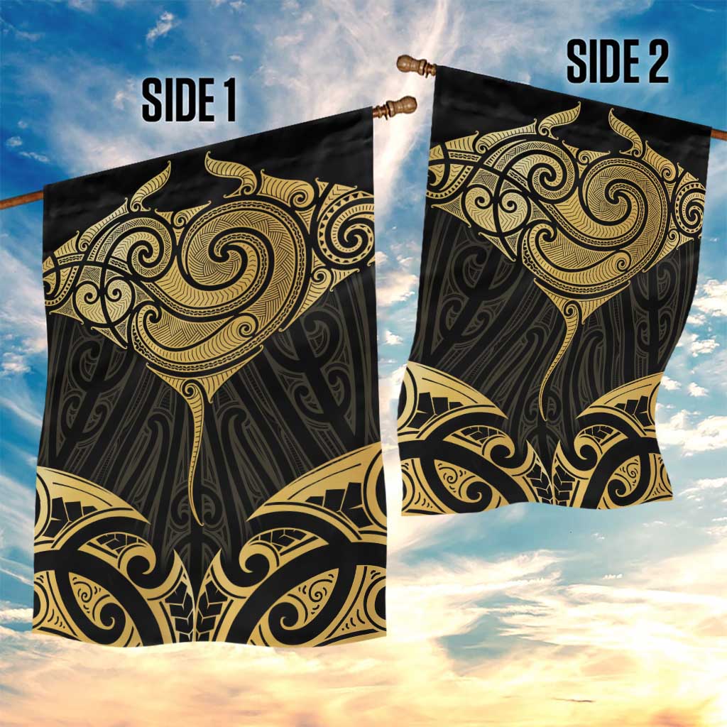 Gold Black New Zealand Manta Ray Garden Flag Aotearoa Maori Haehae LT14 - Polynesian Pride