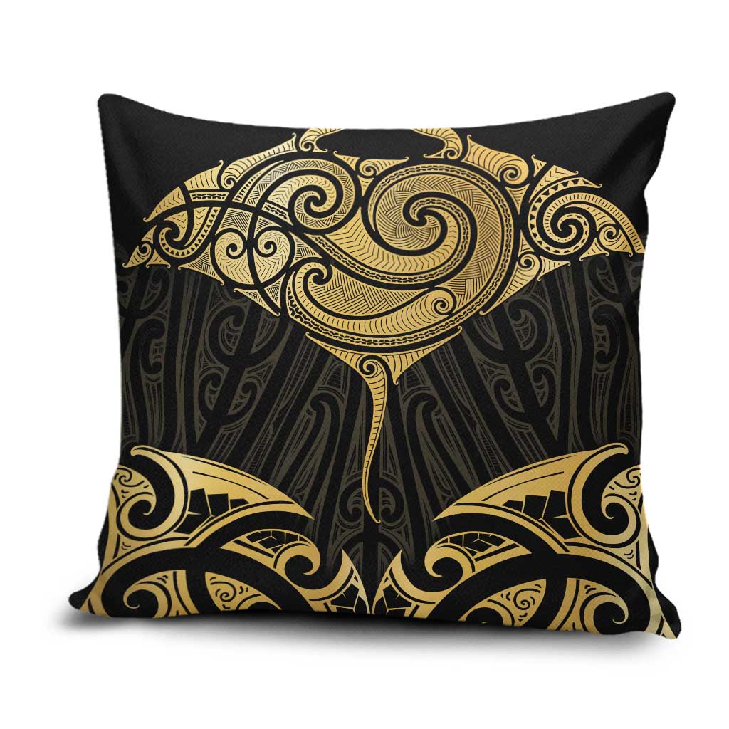 Gold Black New Zealand Manta Ray Pillow Cover Aotearoa Maori Haehae LT14 Black - Polynesian Pride