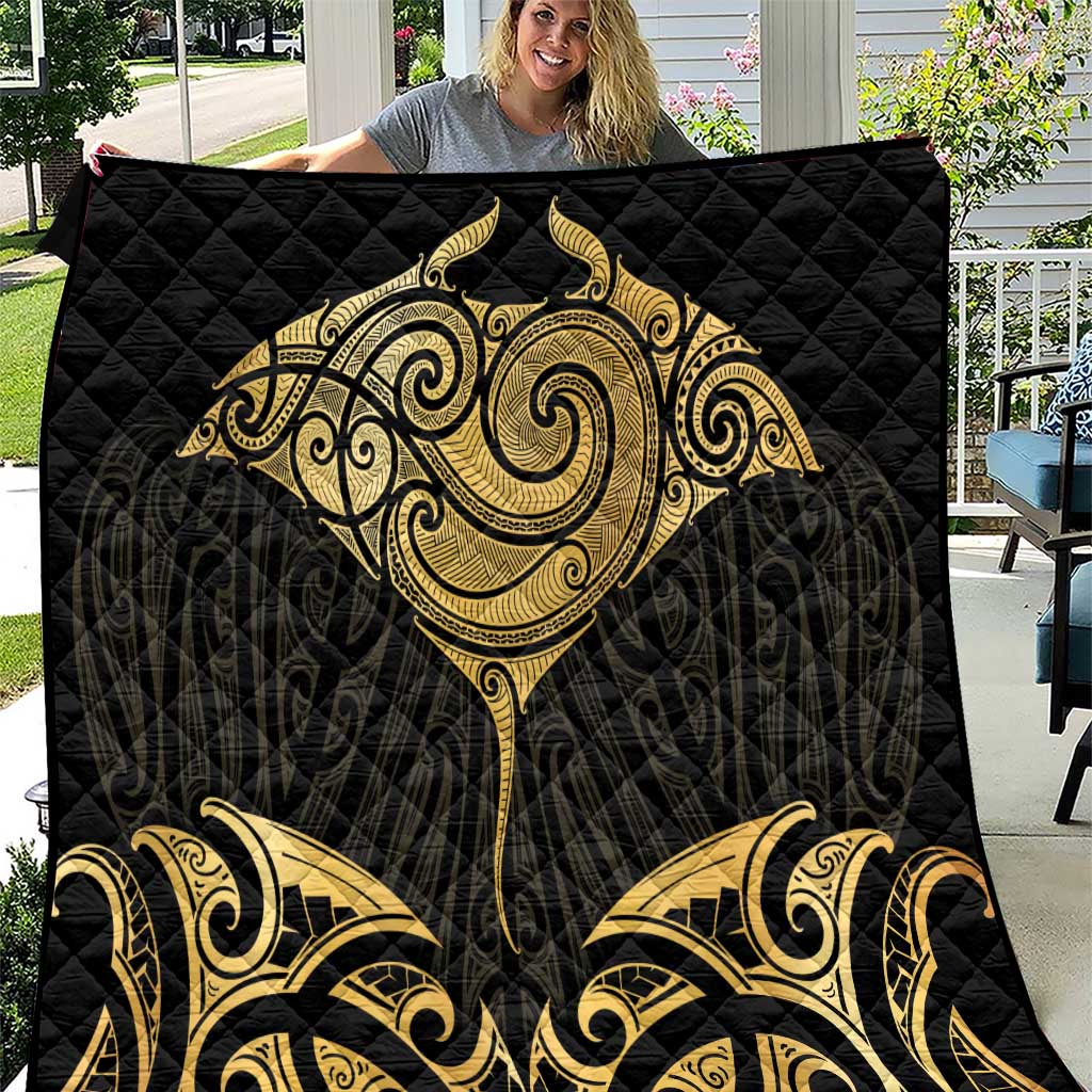 Gold Black New Zealand Manta Ray Quilt Aotearoa Maori Haehae LT14 Black - Polynesian Pride