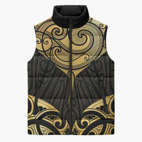 Gold Black New Zealand Manta Ray Sleeveless Puffer Jacket Aotearoa Maori Haehae LT14 Unisex Black - Polynesian Pride