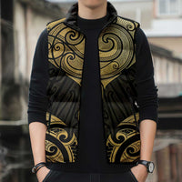 Gold Black New Zealand Manta Ray Sleeveless Puffer Jacket Aotearoa Maori Haehae LT14 - Polynesian Pride