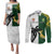 South Africa And Fiji Rugby Couples Matching Puletasi Dress and Long Sleeve Button Shirts 2023 World Cup Fijian Tapa With Kente Pattern LT14 Green - Polynesian Pride