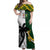 South Africa And Fiji Rugby Off Shoulder Maxi Dress 2023 World Cup Fijian Tapa With Kente Pattern LT14 Women Green - Polynesian Pride