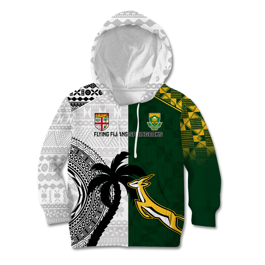 Custom South Africa And Fiji Rugby Kid Hoodie 2023 World Cup Fijian Tapa With Kente Pattern LT14 Green - Polynesian Pride