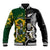 Custom South Africa And Aotearoa Rugby Baseball Jacket 2023 Springboks Kente Combine All Black Maori Fern LT14 Unisex Green - Polynesian Pride