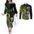 Custom South Africa And Aotearoa Rugby Couples Matching Off The Shoulder Long Sleeve Dress and Long Sleeve Button Shirts 2023 Springboks Kente Combine All Black Maori Fern LT14 Green - Polynesian Pride