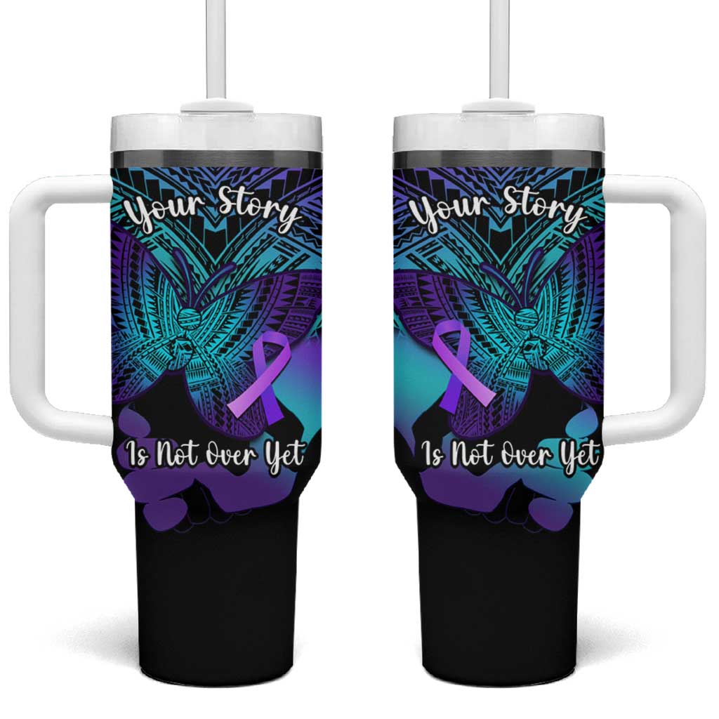 Suicide Awareness Your Story Is Not Over Yet Tumbler With Handle Polynesian Butterfly Tattoo LT14 One Size: 40 oz Purple - Polynesian Pride