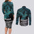 New Zealand Sulphur-crested Cockatoo Couples Matching Long Sleeve Bodycon Dress and Long Sleeve Button Shirt Aotearoa Maori Mix Paua Shell