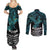 New Zealand Sulphur-crested Cockatoo Couples Matching Summer Maxi Dress and Long Sleeve Button Shirt Aotearoa Maori Mix Paua Shell