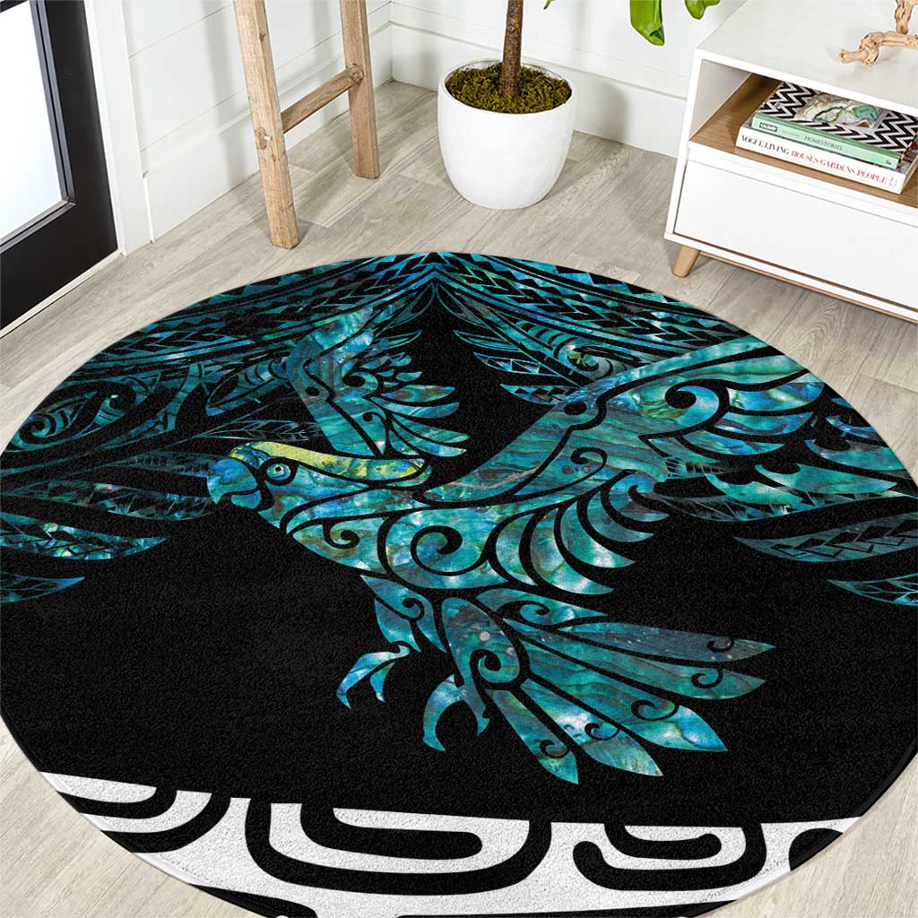 New Zealand Sulphur-crested Cockatoo Round Carpet Aotearoa Maori Mix Paua Shell LT14 Turquoise - Polynesian Pride