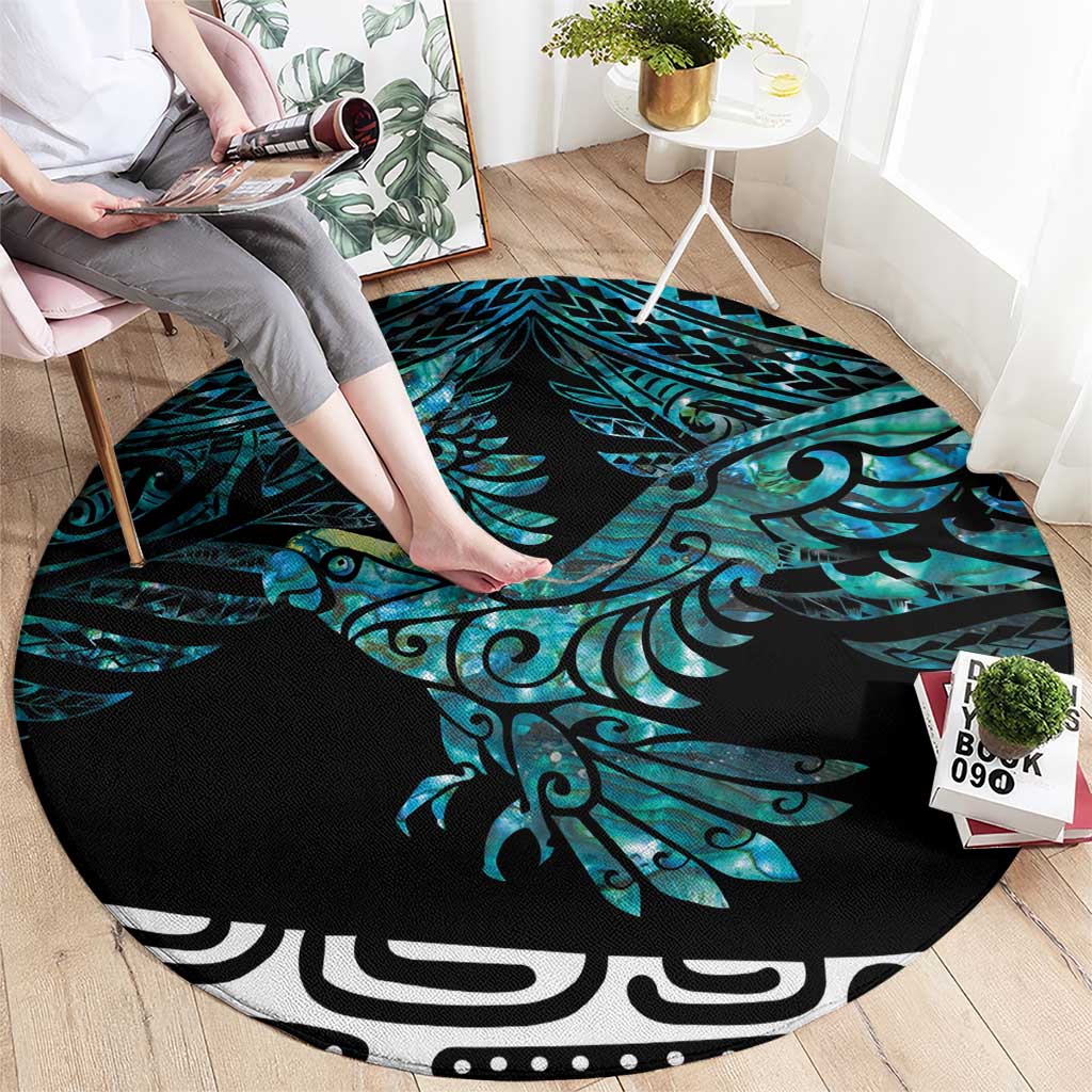 New Zealand Sulphur-crested Cockatoo Round Carpet Aotearoa Maori Mix Paua Shell LT14 - Polynesian Pride