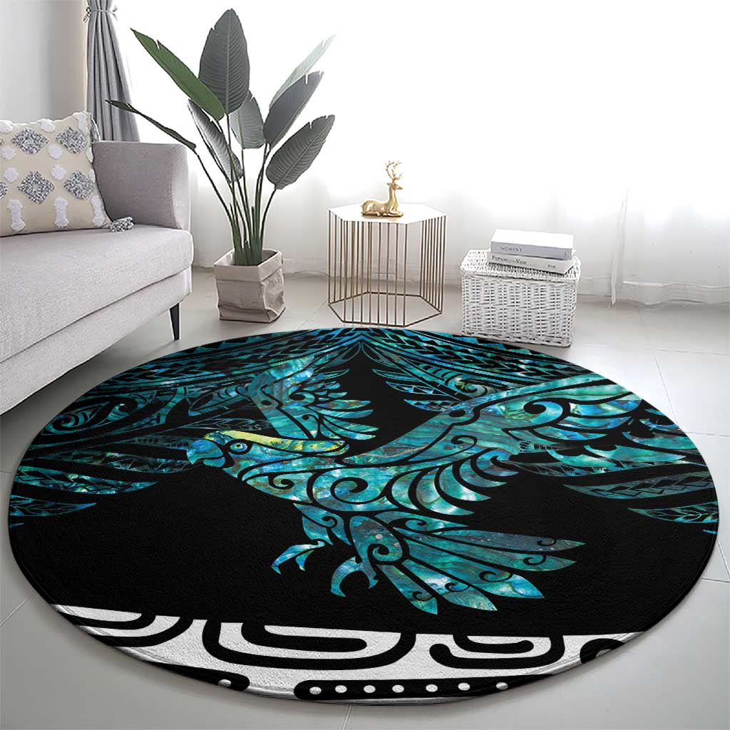 New Zealand Sulphur-crested Cockatoo Round Carpet Aotearoa Maori Mix Paua Shell LT14 - Polynesian Pride
