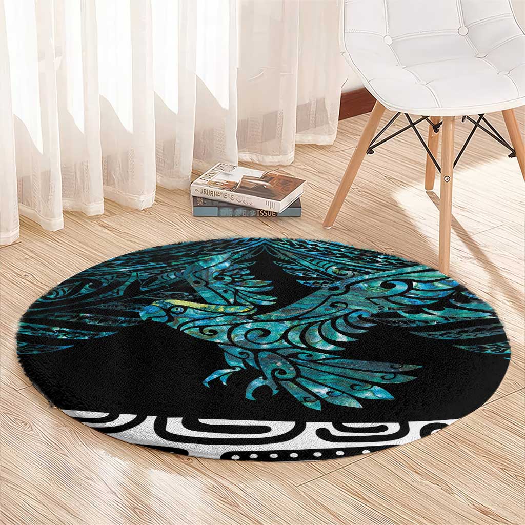 New Zealand Sulphur-crested Cockatoo Round Carpet Aotearoa Maori Mix Paua Shell LT14 - Polynesian Pride
