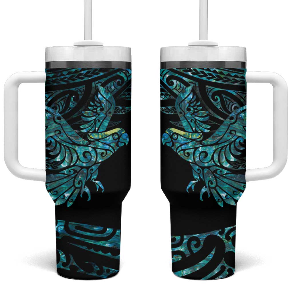 New Zealand Sulphur-crested Cockatoo Tumbler With Handle Aotearoa Maori Mix Paua Shell