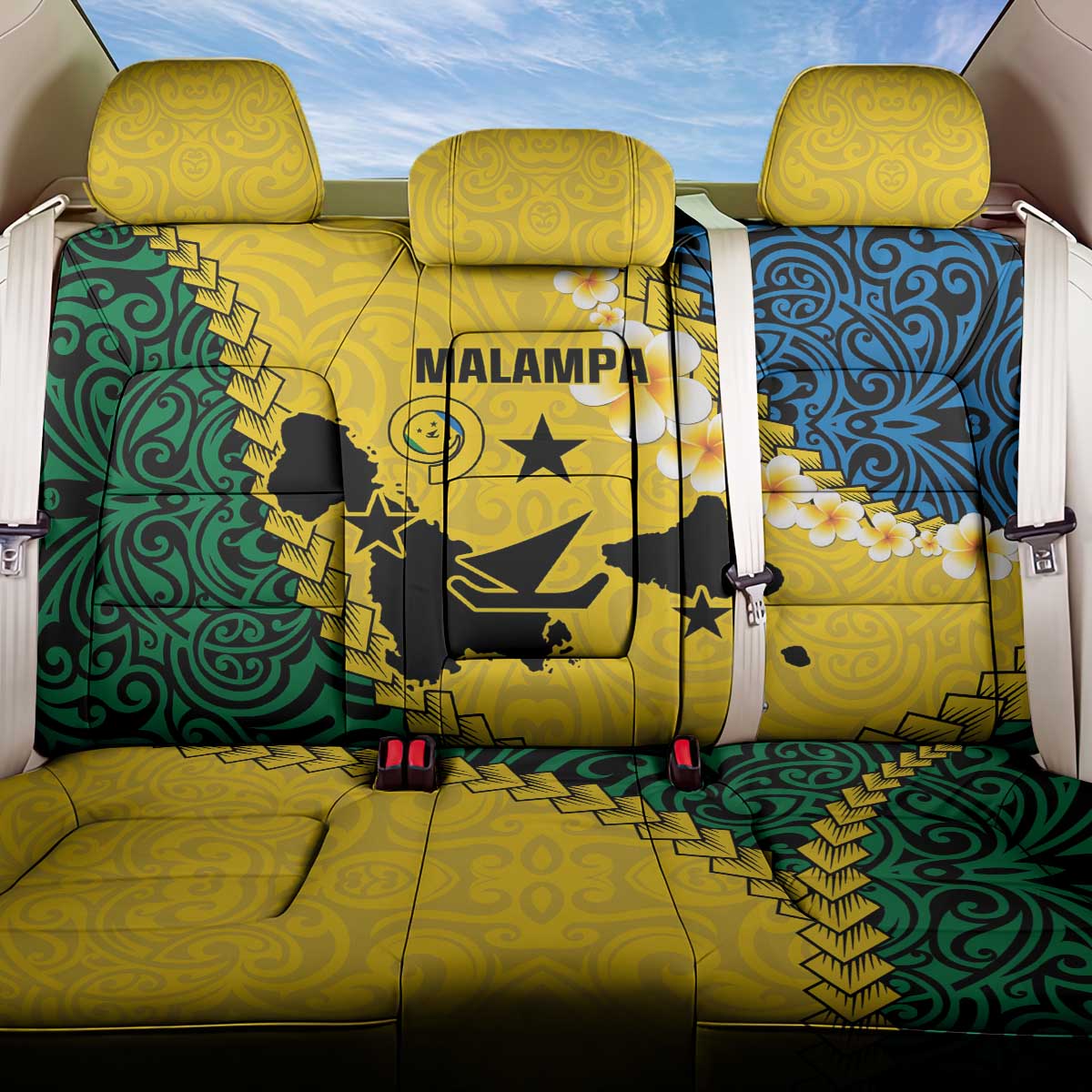 Malampa Province Back Car Seat Cover Vanuatu Map - Plumeria Flag Color LT14 One Size Yellow - Polynesian Pride