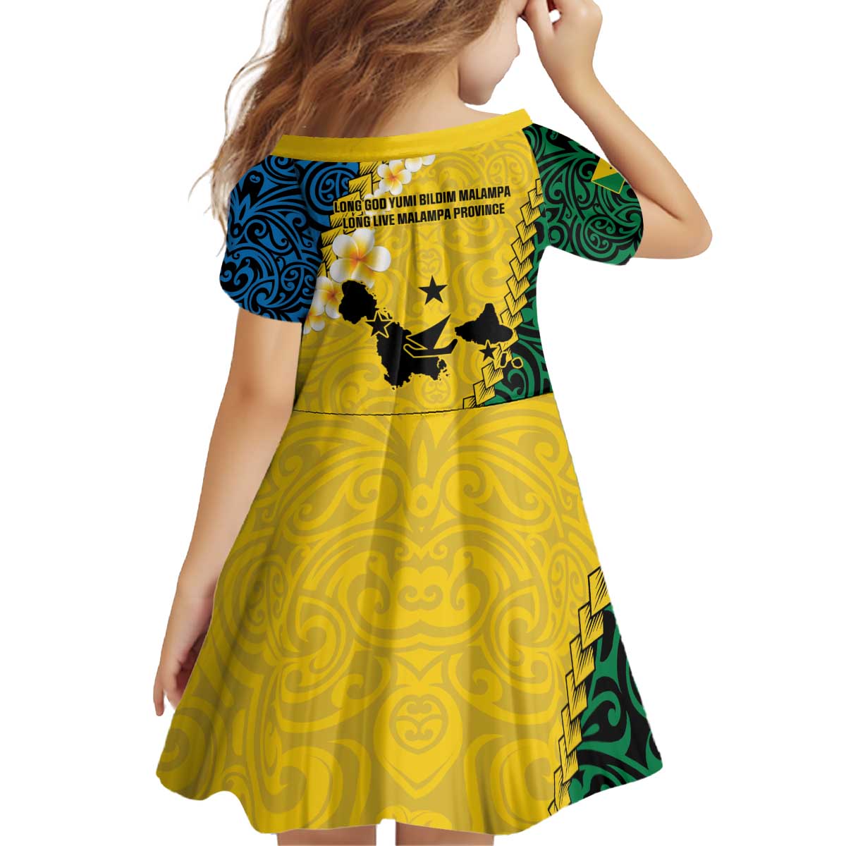 Malampa Province Kid Short Sleeve Dress Vanuatu Map - Plumeria Flag Color LT14 - Polynesian Pride