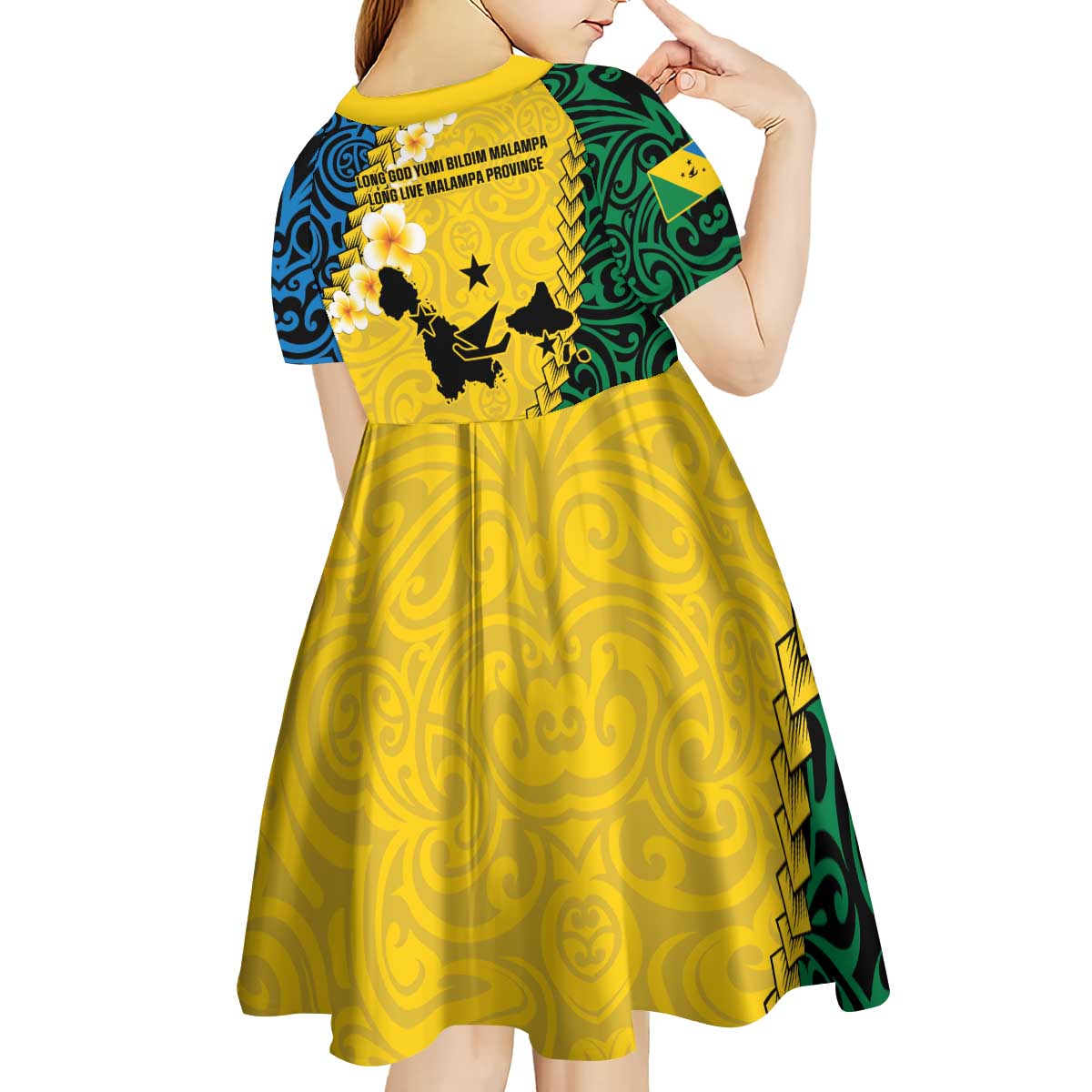 Malampa Province Kid Short Sleeve Dress Vanuatu Map - Plumeria Flag Color LT14 - Polynesian Pride