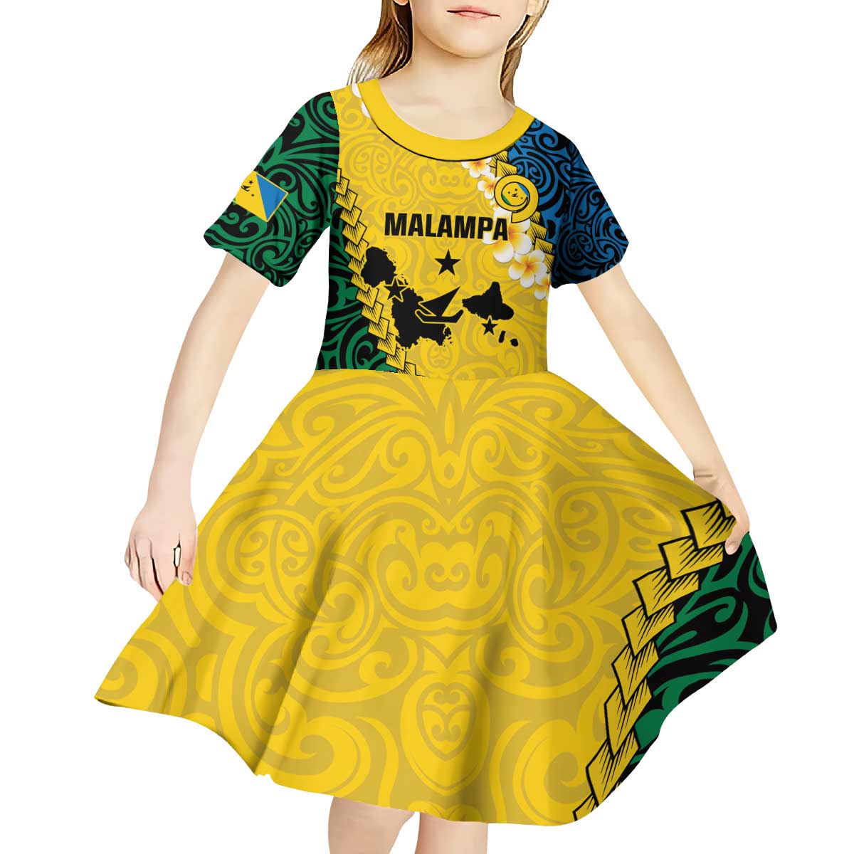 Malampa Province Kid Short Sleeve Dress Vanuatu Map - Plumeria Flag Color LT14 - Polynesian Pride