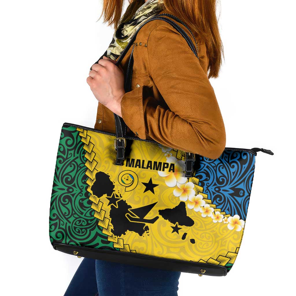 Malampa Province Leather Tote Bag Vanuatu Map - Plumeria Flag Color LT14 Yellow - Polynesian Pride