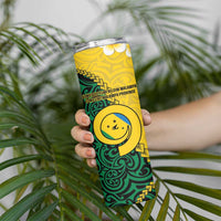 Malampa Province Skinny Tumbler Vanuatu Pattern Map With Plumeria Flag Color LT14 - Polynesian Pride