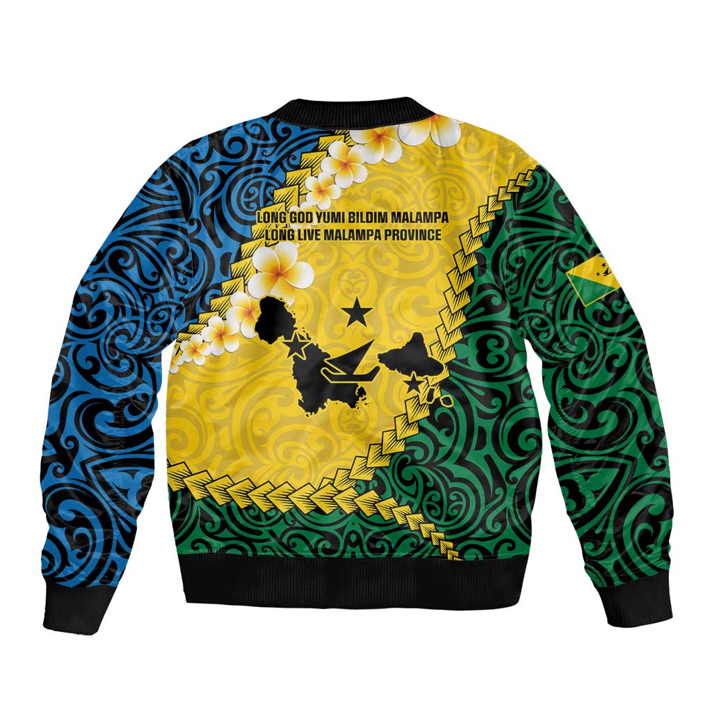 Malampa Province Sleeve Zip Bomber Jacket Vanuatu Map - Plumeria Flag Color LT14 - Polynesian Pride