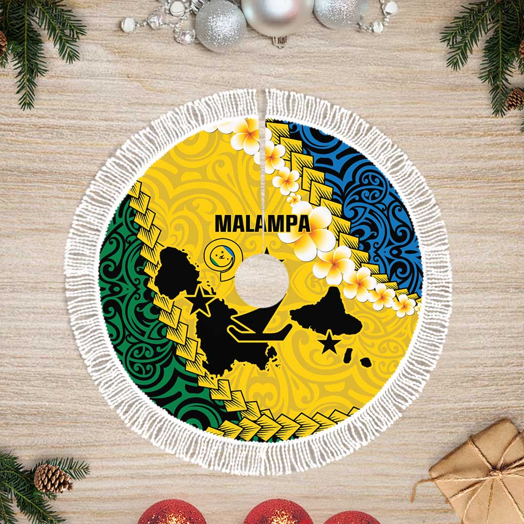 Malampa Province Tree Skirt Vanuatu Map - Plumeria Flag Color LT14 Fringed Yellow - Polynesian Pride