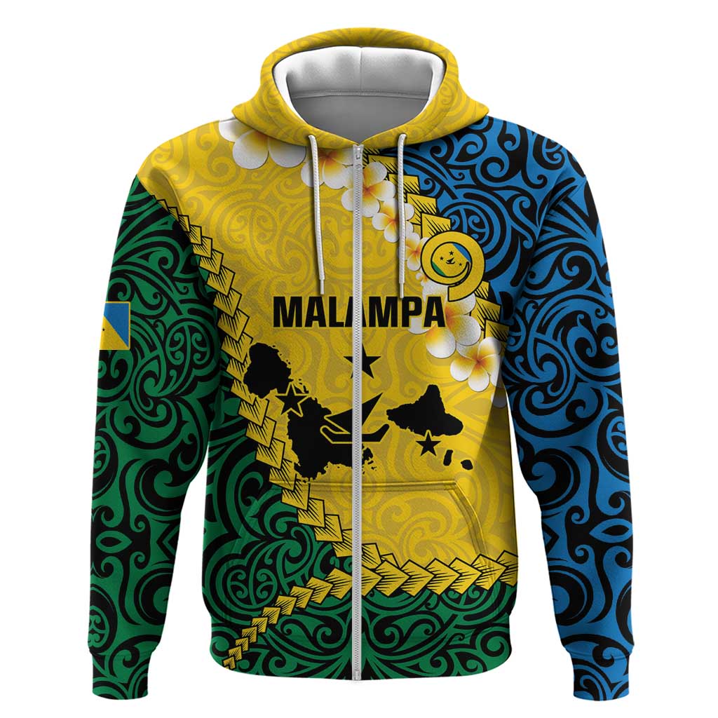 Malampa Province Zip Hoodie Vanuatu Map - Plumeria Flag Color LT14 Zip Hoodie Yellow - Polynesian Pride