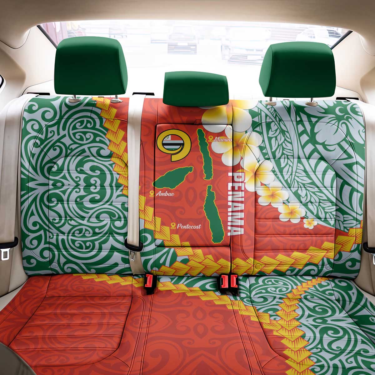 Penama Province Back Car Seat Cover Vanuatu Map - Plumeria Flag Color LT14 - Polynesian Pride