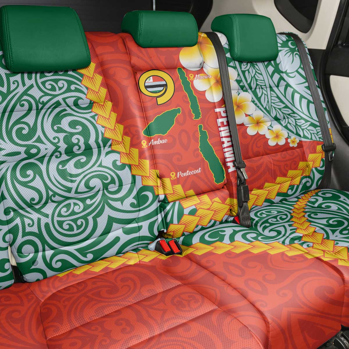 Penama Province Back Car Seat Cover Vanuatu Map - Plumeria Flag Color LT14 - Polynesian Pride