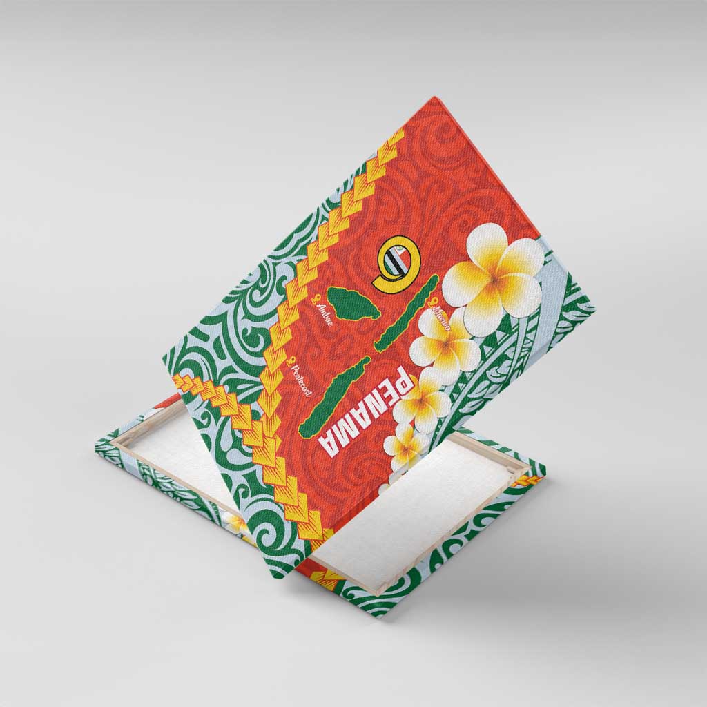 Penama Province Canvas Wall Art Vanuatu Map - Plumeria Flag Color LT14 With Frame Red - Polynesian Pride