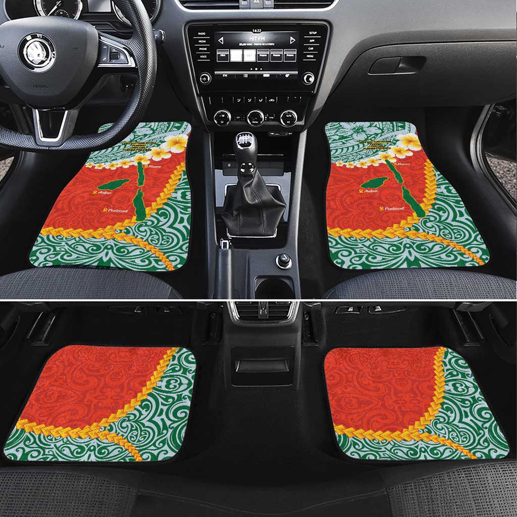 Penama Province Car Mats Vanuatu Map - Plumeria Flag Color LT14 Set 4pcs Red - Polynesian Pride