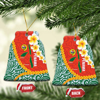 Penama Province Ceramic Ornament Vanuatu Map - Plumeria Flag Color LT14 Bell Flake Red - Polynesian Pride