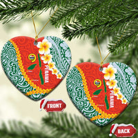 Penama Province Ceramic Ornament Vanuatu Map - Plumeria Flag Color LT14 Heart Red - Polynesian Pride