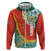 Penama Province Hoodie Vanuatu Map - Plumeria Flag Color LT14 Zip Hoodie Red - Polynesian Pride