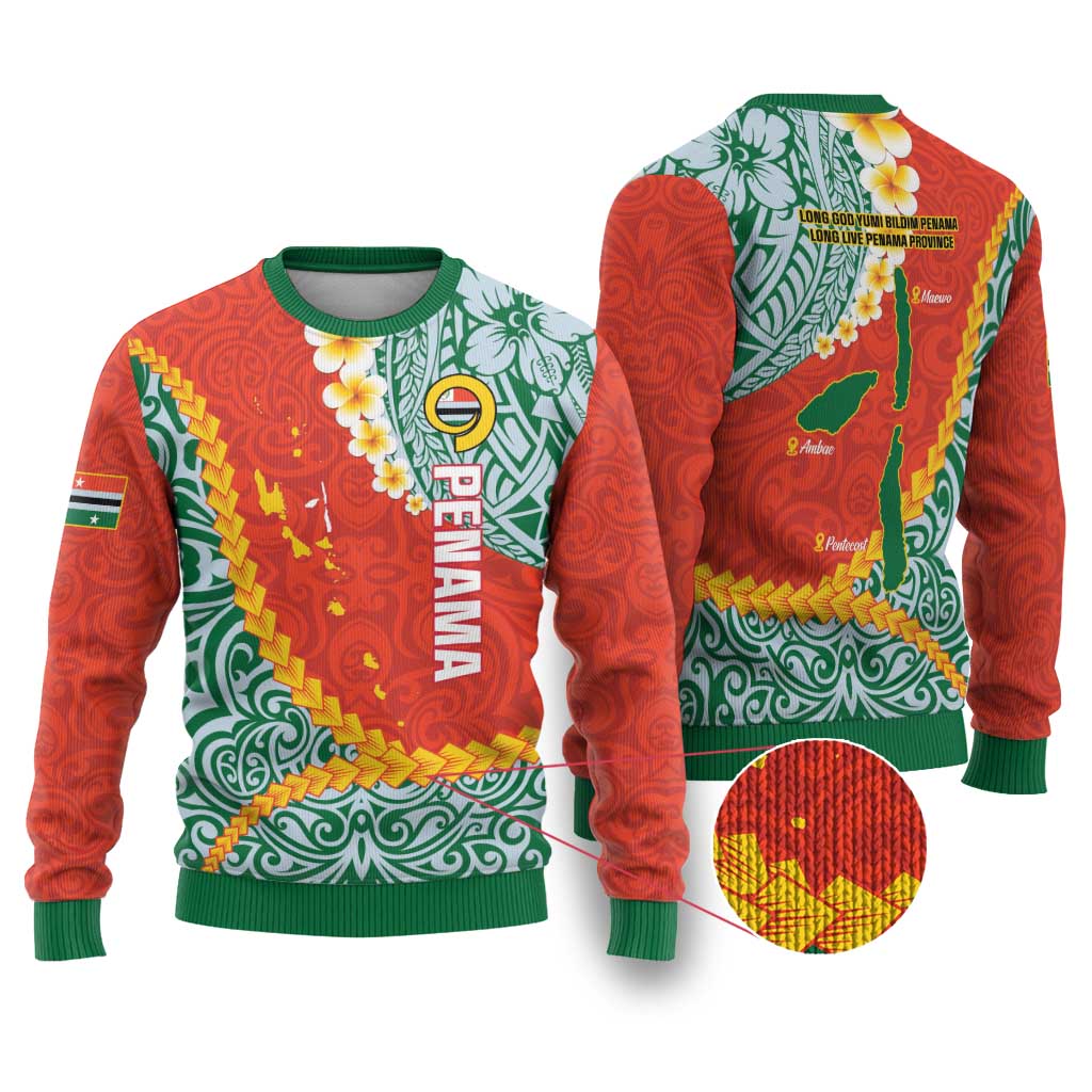 Penama Province Ugly Christmas Sweater Vanuatu Map - Plumeria Flag Color LT14 Red - Polynesian Pride
